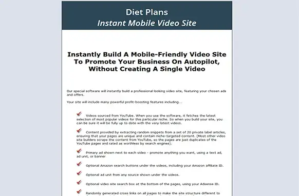 Screen44-1 Diet Plans Instant Mobile Video Site